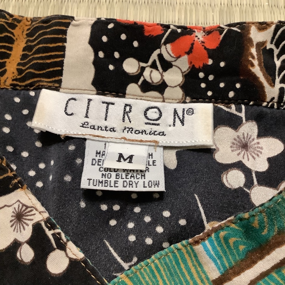 Citron Santa Monica Womens Blouse Medium Silk Asian Shirt Top Tunic Floral Japan - Picture 2 of 9